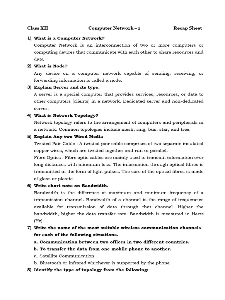 Computer Network I - 2 Mark and 3 Mark Questions | PDF | Computer ...