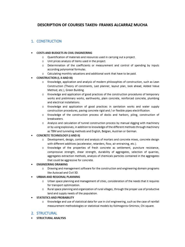 Civil Engineering Course Overview | PDF | Concrete | Stress (Mechanics)