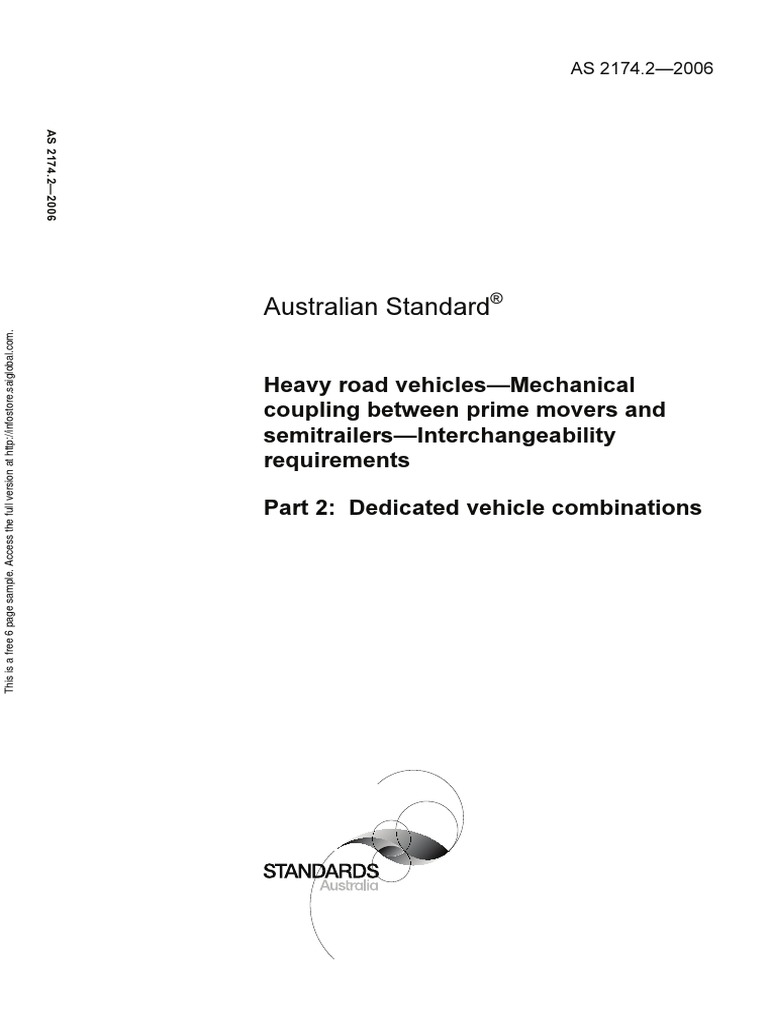 As 2174.2-2006 Heavy Road Vehicles - Mechanical Coupling Between Prime ...
