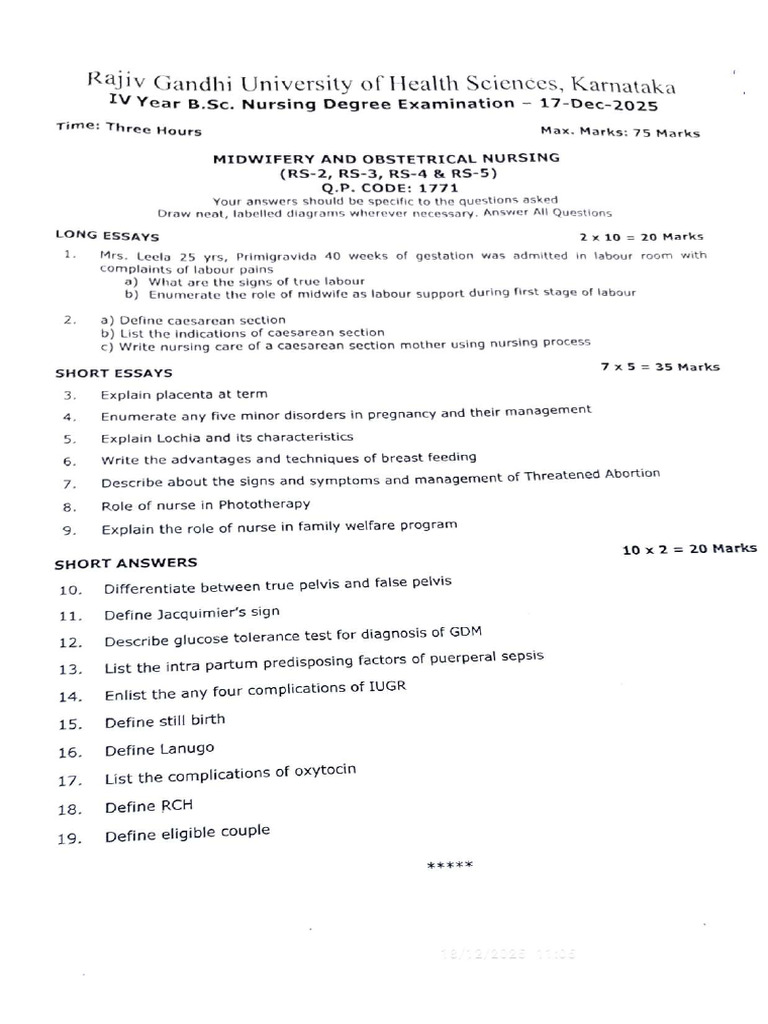 Bsc. Nursing OBG Question Paper 2025 | PDF | Childbirth | Human Pregnancy