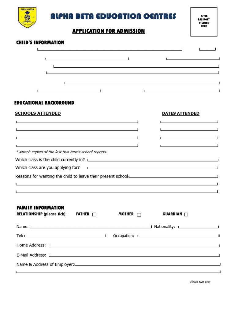 Alpha Beta Education Admission Form | PDF
