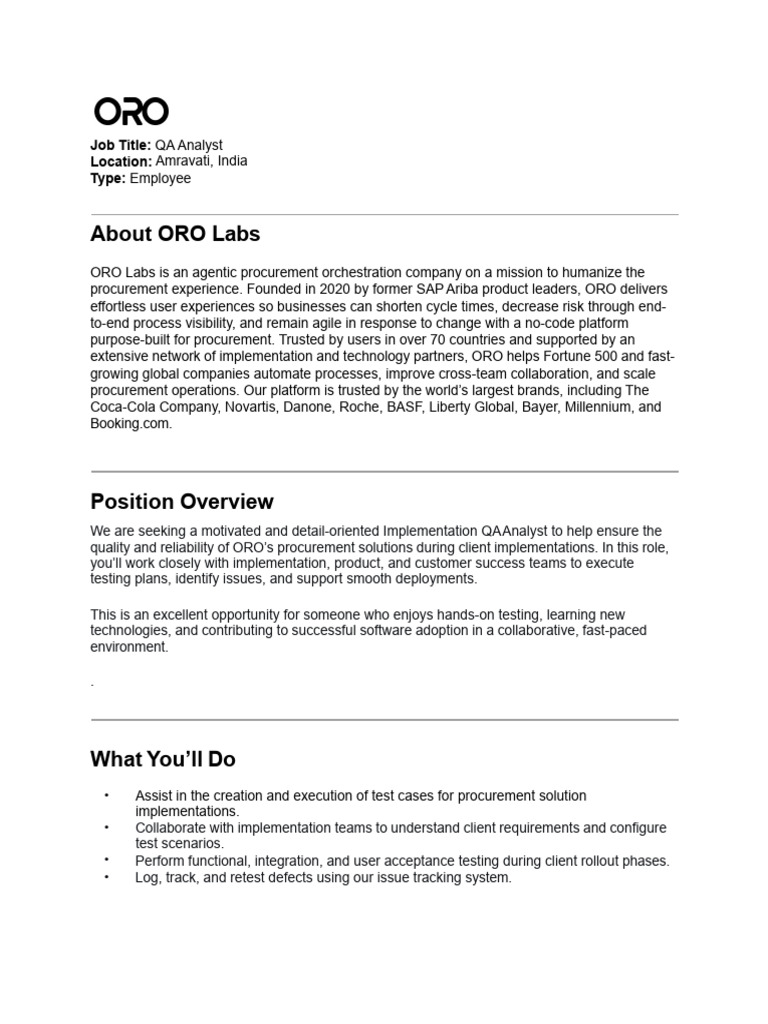 Implementation QA Analyst - JD | PDF | Computing | Business