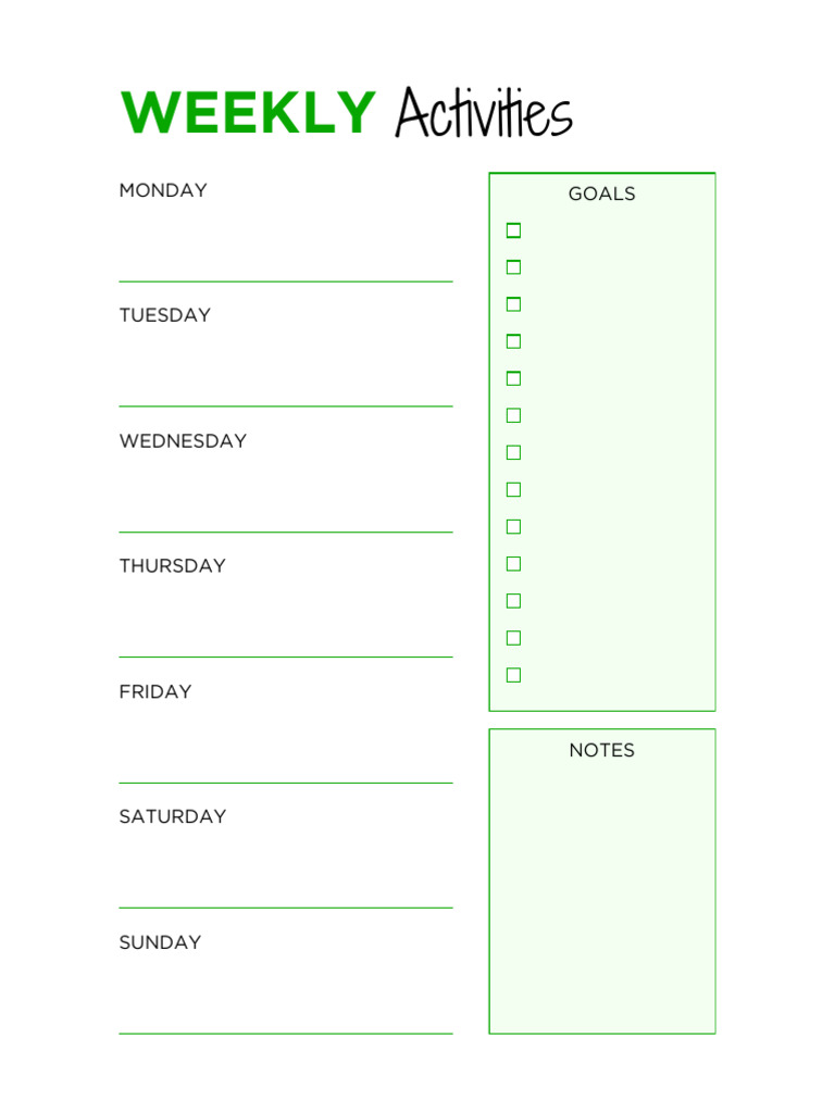 Green and White Simple Weekly Schedule Planner | PDF