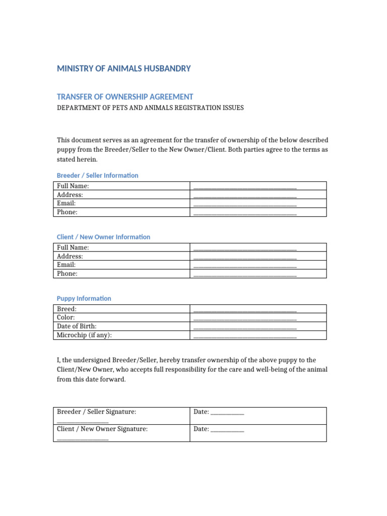 Pet Transfer of Ownership Full | PDF