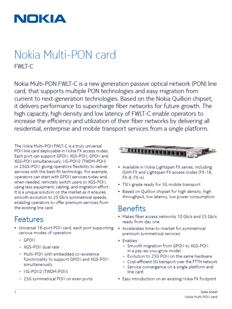 Nokia Multi-PON FWLT-C Line Card Overview | PDF | Fiber Optic ...