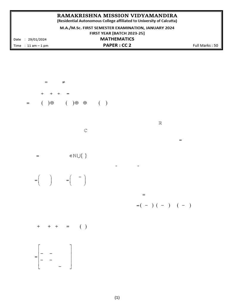 PG, 1 Sem, MTM, CC-2, Question Paper - Jan 24 | PDF | Matrix ...