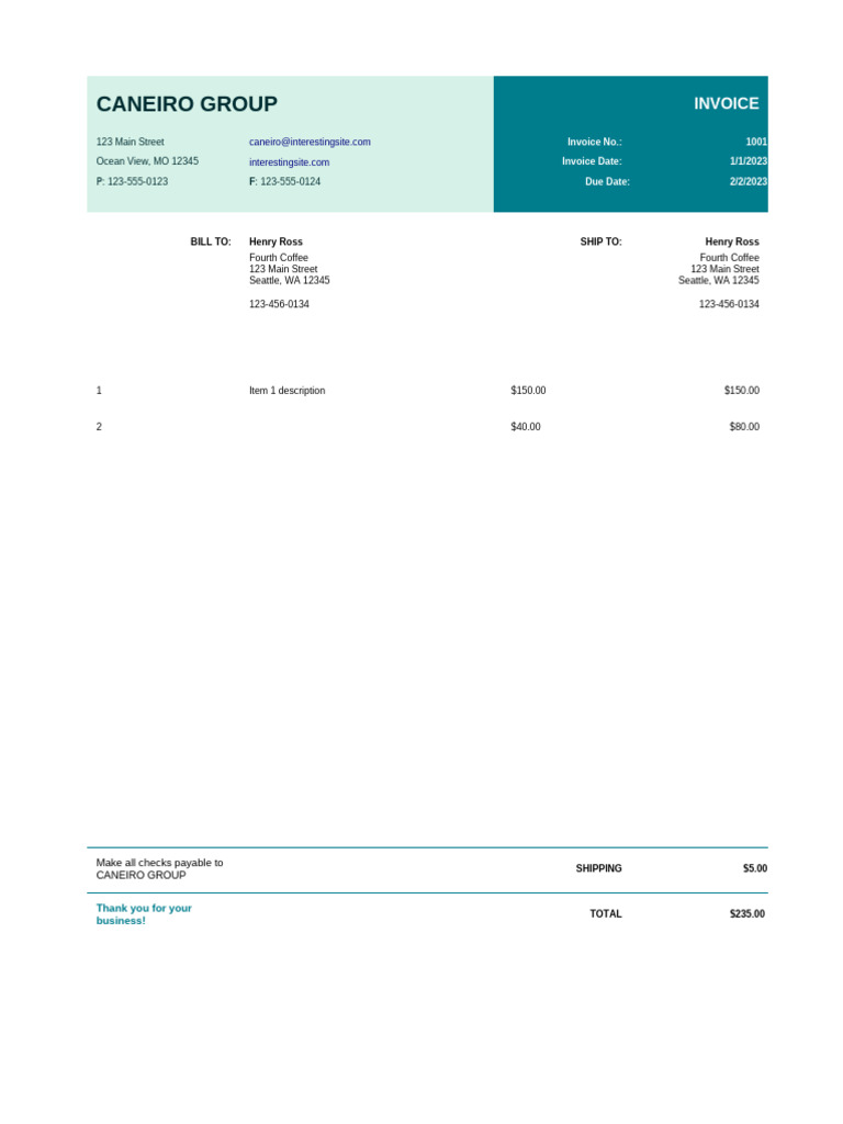 Caneiro Group Invoice #1001 | PDF
