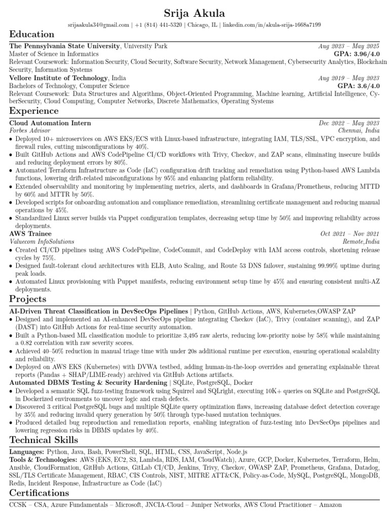 SrijaAkula Resume Devops | PDF | Amazon Web Services | Computing