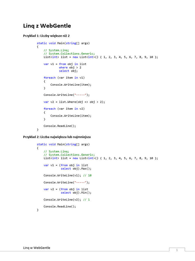 LINQ Examples in C# with Employees | PDF | Language Integrated Query ...