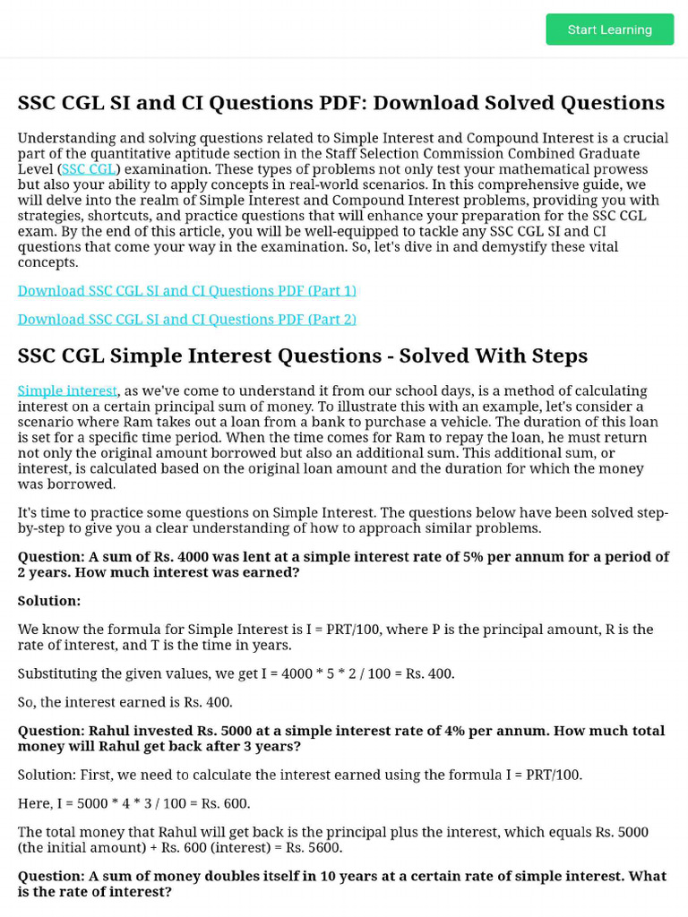 SSC CGL SI and CI Questions PDF_ Download Solved Questions | PDF
