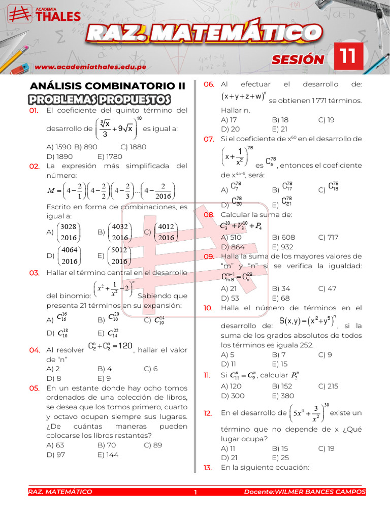 Ejercicios de Análisis Combinatorio II | PDF | Matemáticas | Álgebra