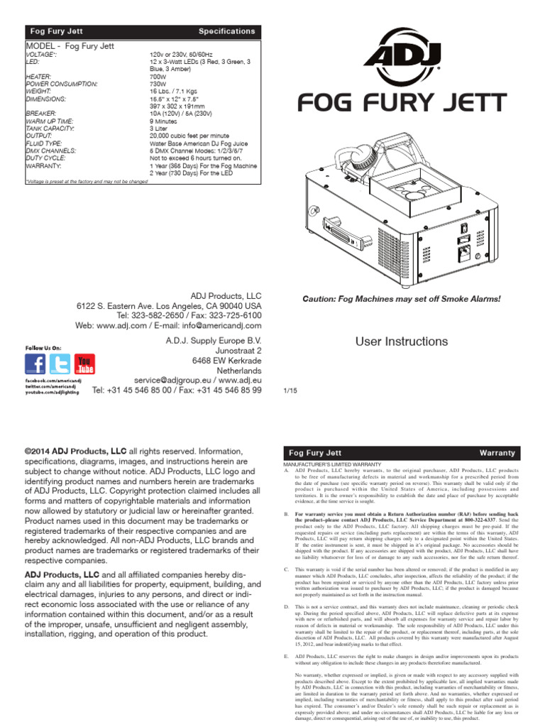 Fog Fury Jett Specifications & Warranty | PDF | Electrical Engineering