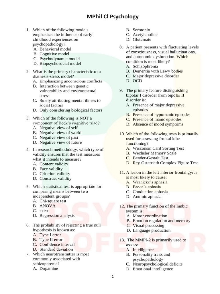 GMCH 2025 Mphil Clinical Psychology Paper Psycho Professor Clinical | PDF
