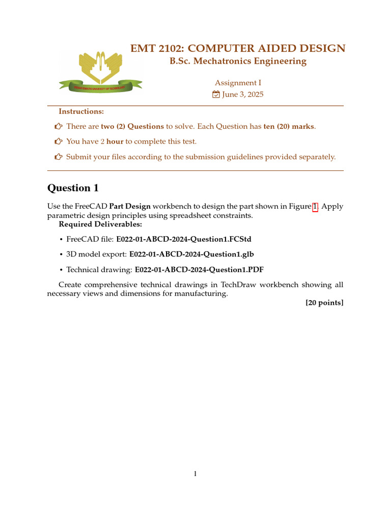 Assignment I EMT 2102 Computer Aided Design June 2025 | PDF