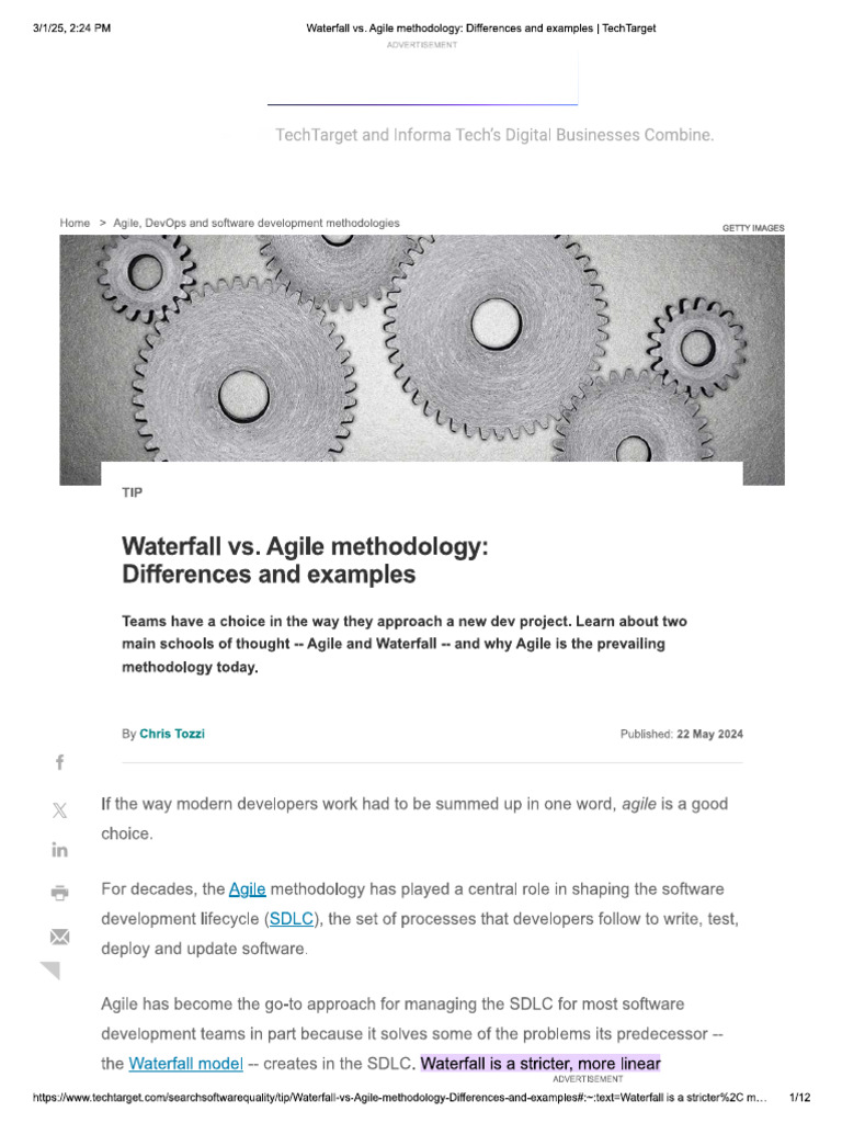 Agile Vs Waterfall Software Development Methodologies | PDF