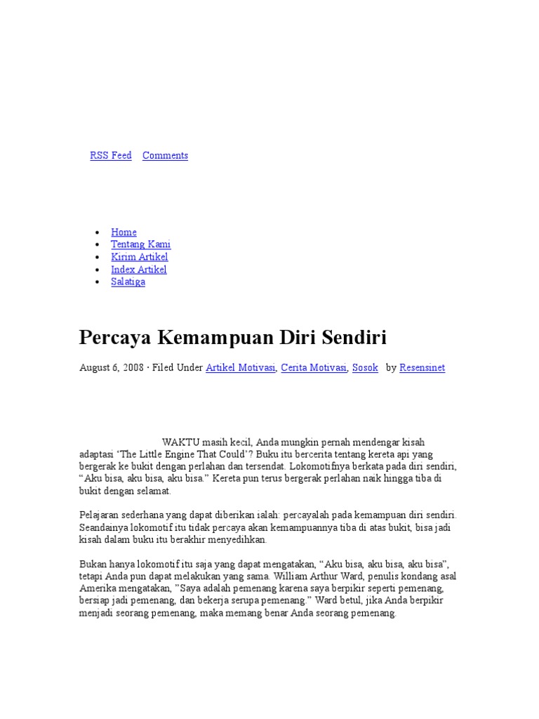 Percaya Kemampuan Diri Sendiri Kumpulan Cerita Motivasi Artikel Motivasi Pdf