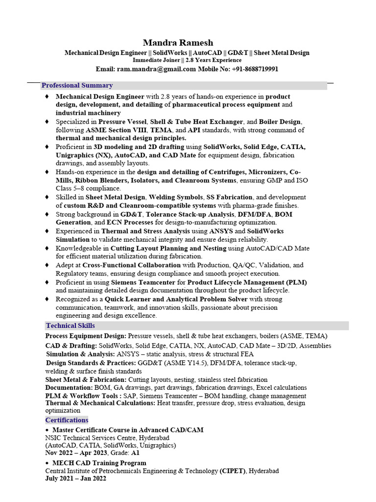 Ramesh 2.8yrs Exp Immediate Joiner | PDF | Product Lifecycle | Computer ...