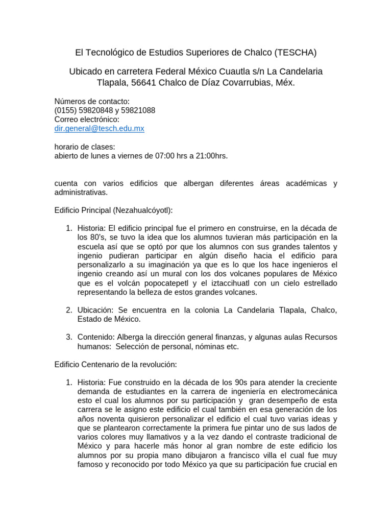 Información sobre el TESCHA en Chalco | PDF | Calidad (comercial ...