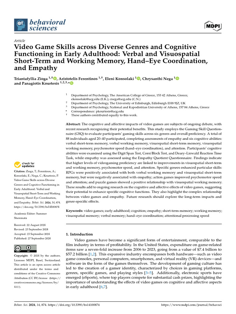 Video Game Skills and Cognitive Impact | PDF | Dependent And ...