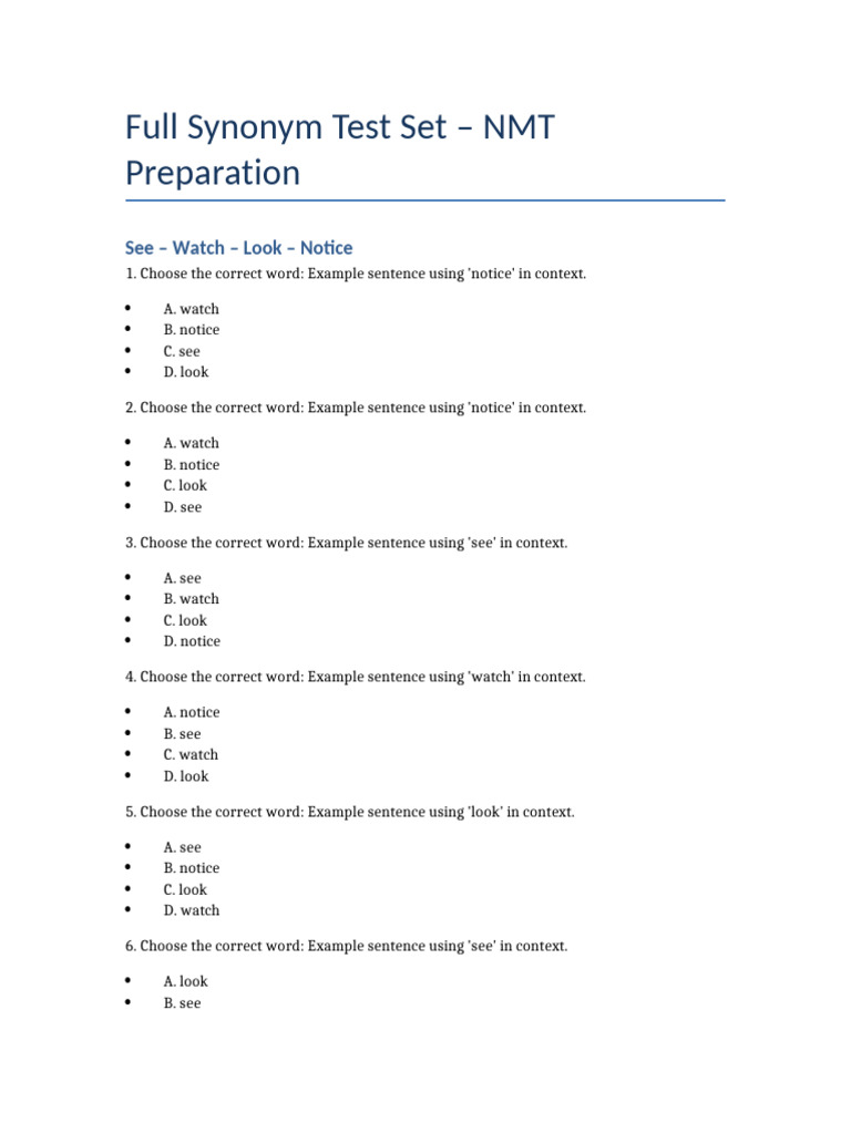 Synonym Test Set for NMT Preparation | PDF | Loans | Chess Theory