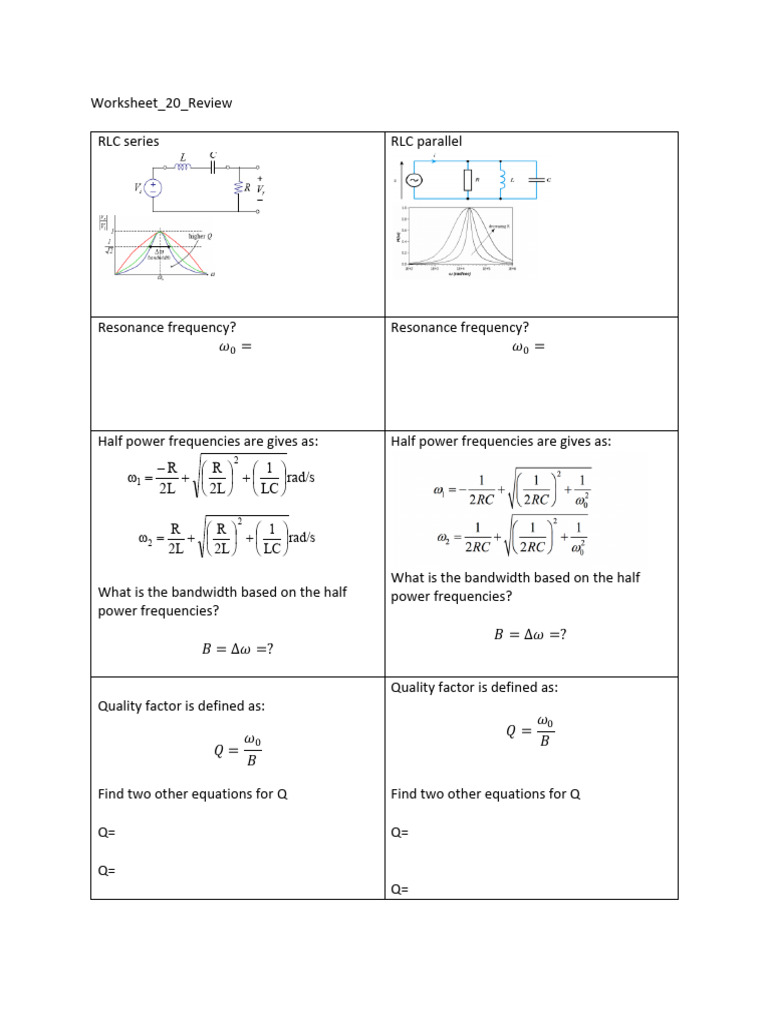RLC Circuit Resonance and Bandwidth Analysis | PDF