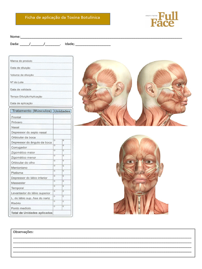 Ficha de Aplicação da Toxina Botulínica | PDF