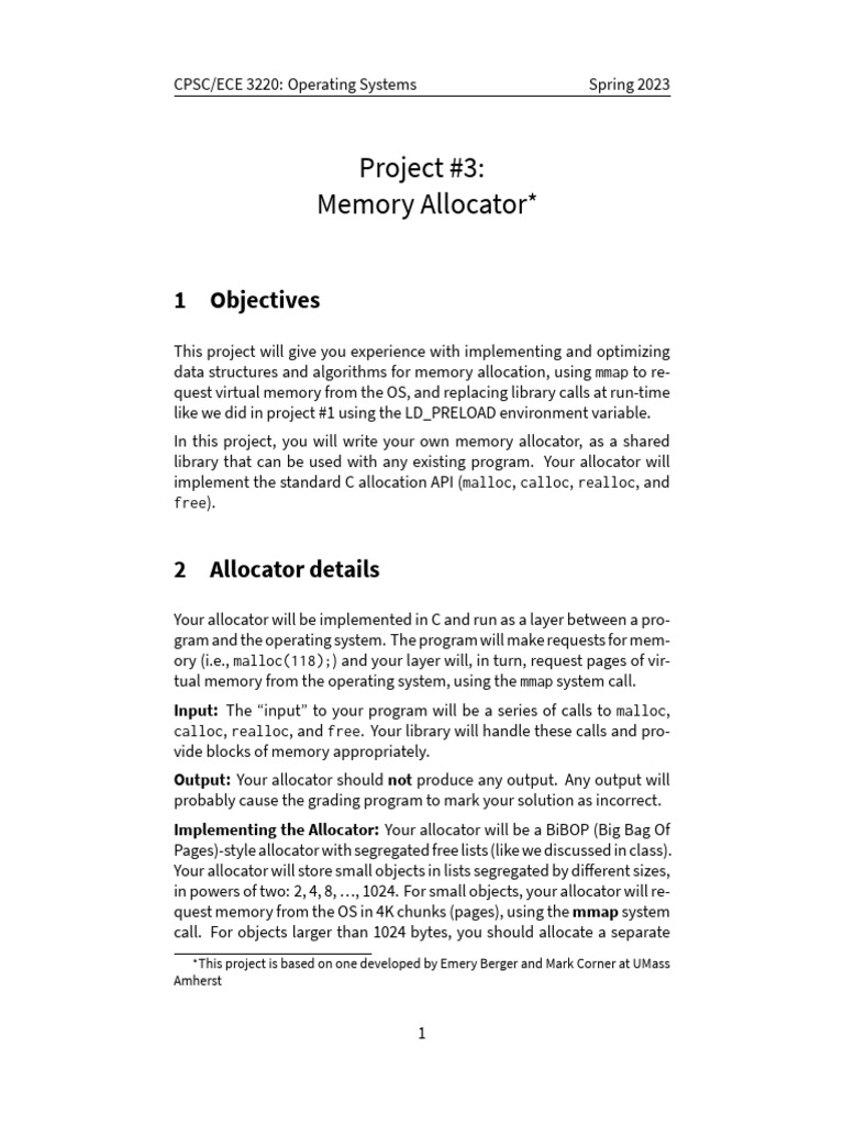 cpsc 3220 clemson project3 mem allocator | PDF | Operating System ...