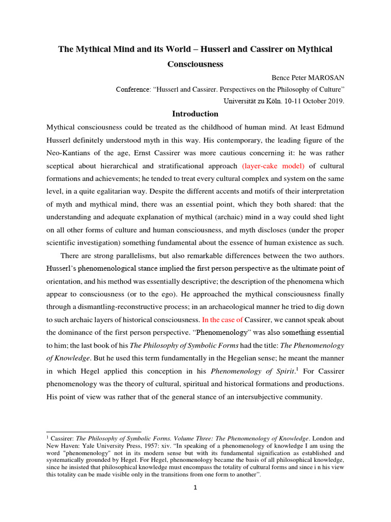 The Mythical Mind and Its World Husserl | PDF
