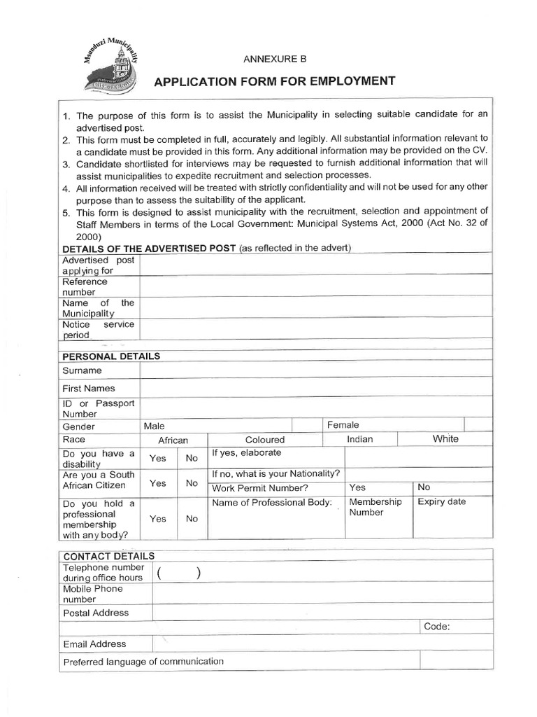 Application Form For Employment | PDF