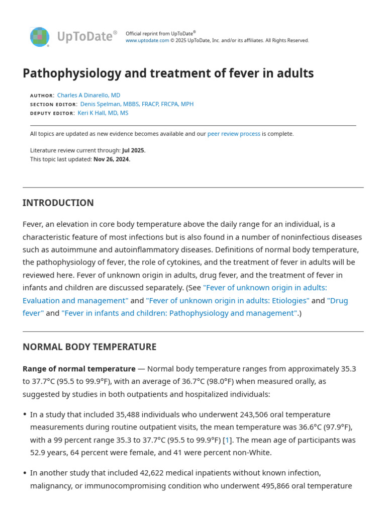 Fever in Adults: Pathophysiology & Treatment | PDF | Fever | Hyperthermia