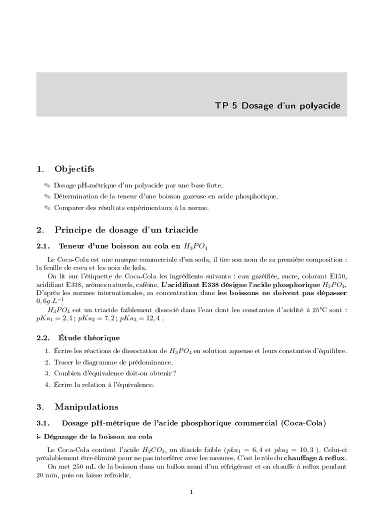 Dosage pHmétrique de l'acide phosphorique PDF Titrage Chimie — free download