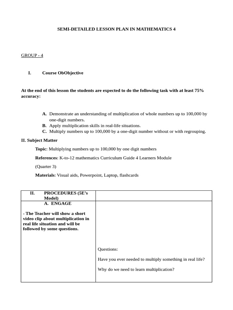Lesson Plan: Multiplying Up to 100,000 | PDF | Multiplication | Lesson Plan