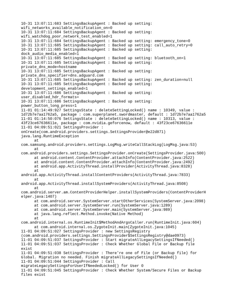 Android Settings Backup Log | PDF | Software | Computing