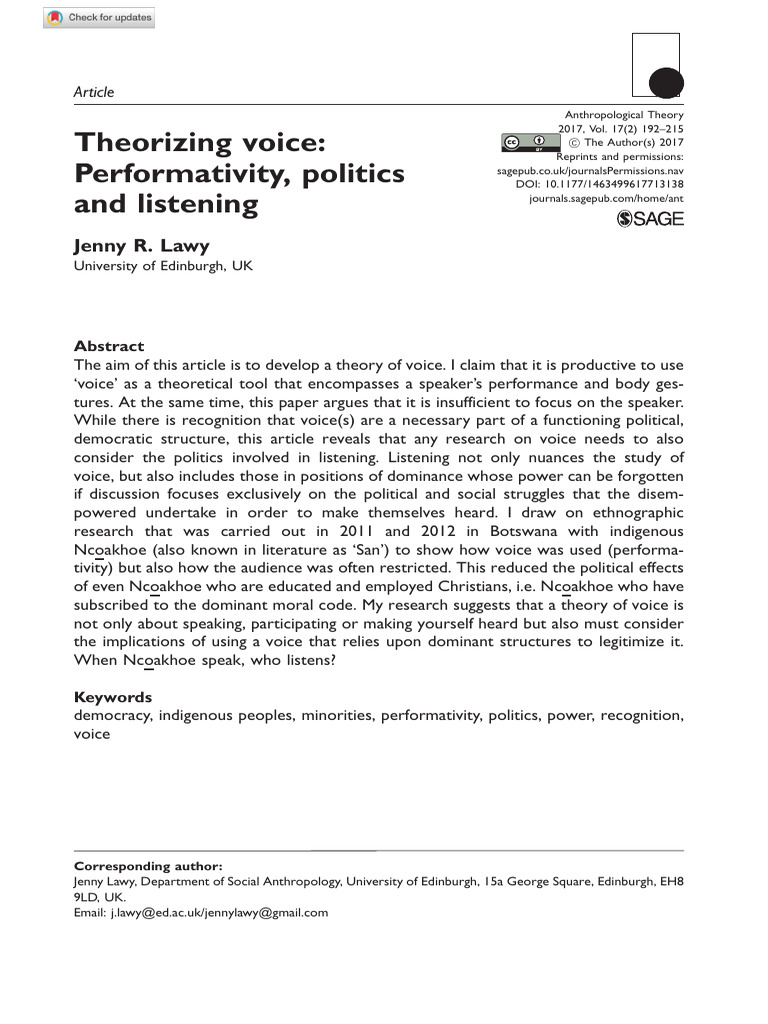 Theory of Voice: Politics and Listening | PDF | Speech | Accent ...
