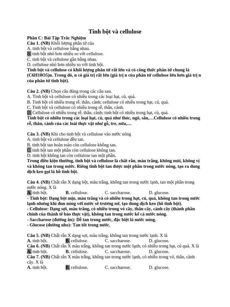 Tinh B T Và Cellulose 9abc | PDF