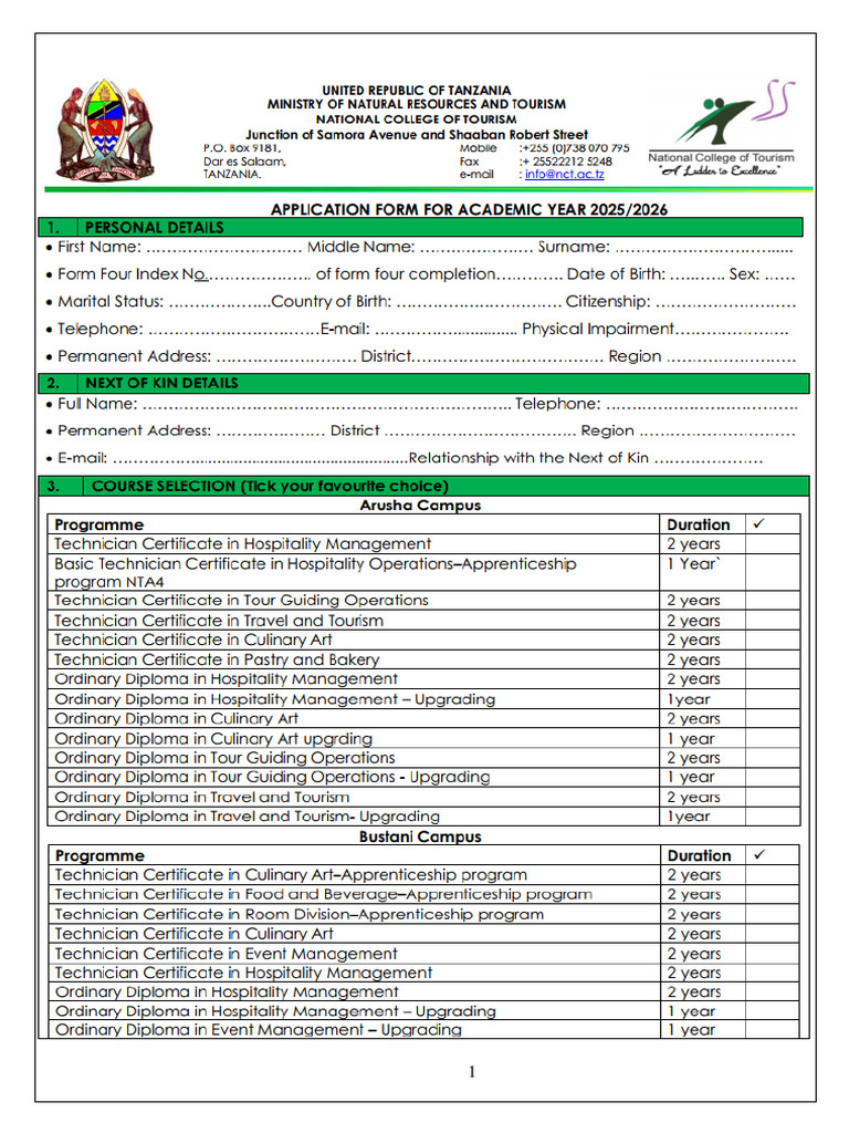 Application Form 2025-2026 New Arusha | PDF