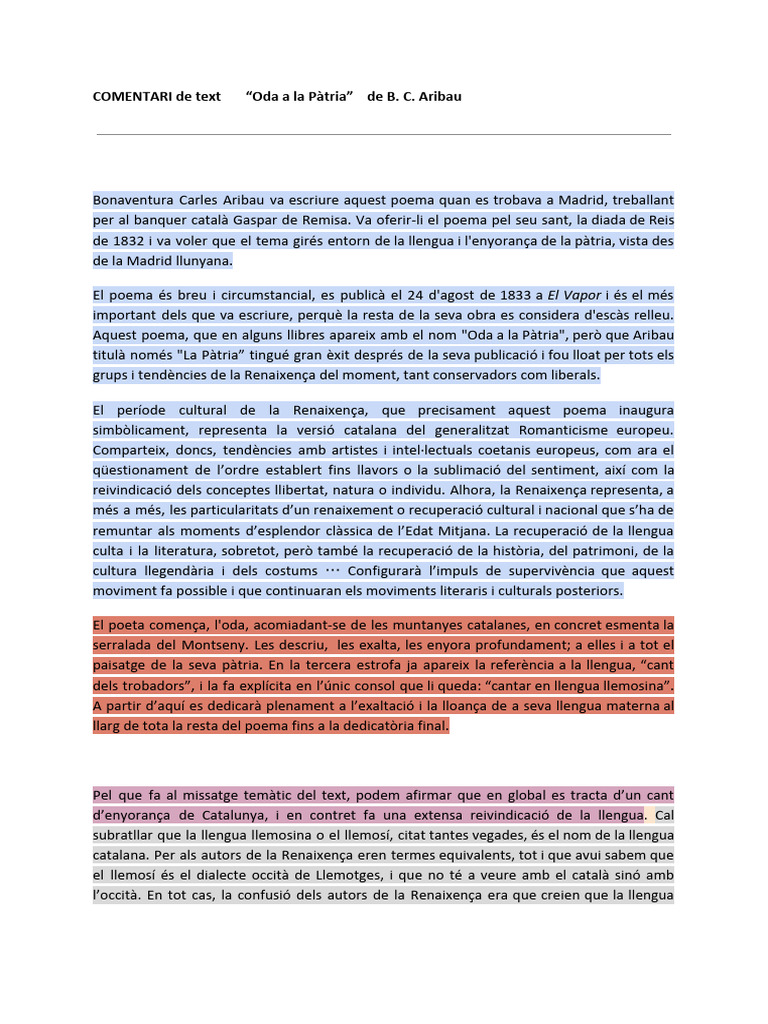 4 Oda a la Pàtria comentat | PDF