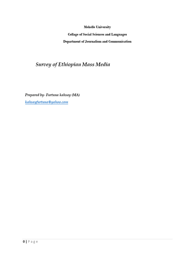 Ethiopian Mass Media Survey Overview | PDF | Ethiopia