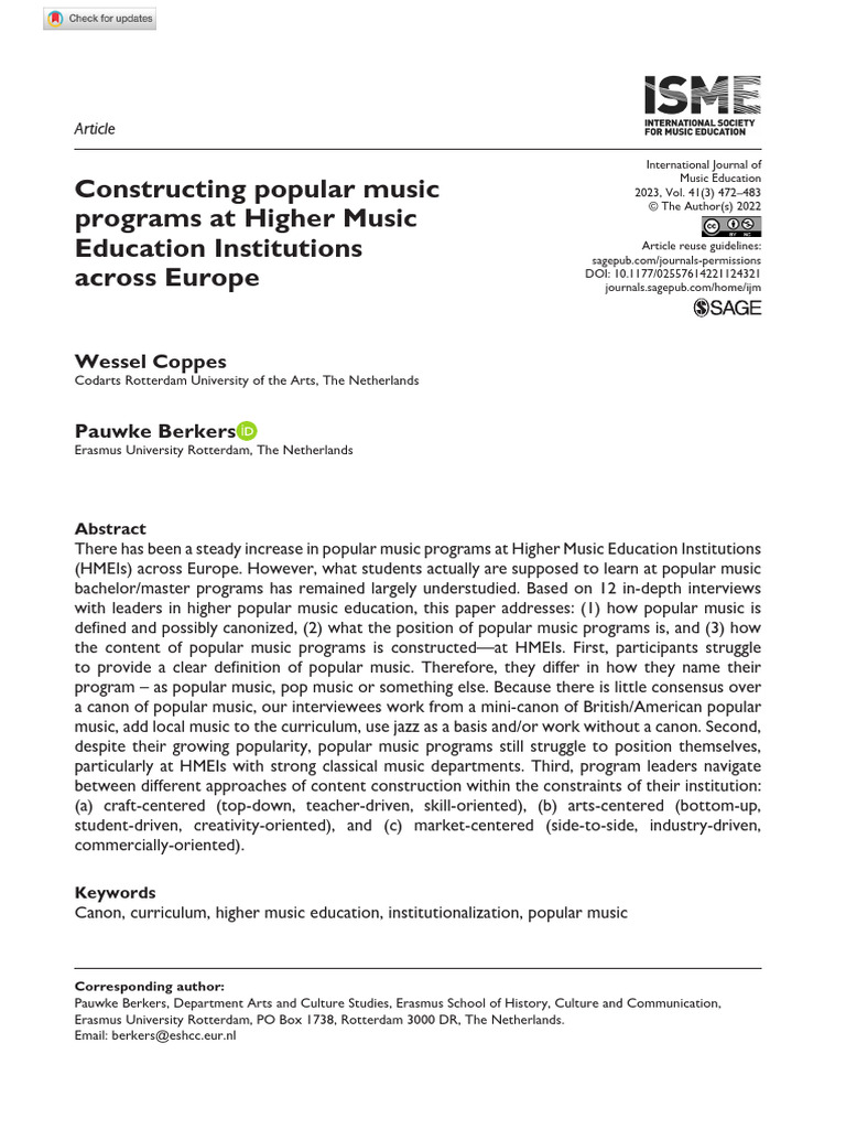 Popular Music Programs in European HMEIs | PDF | Pop Music | Curriculum