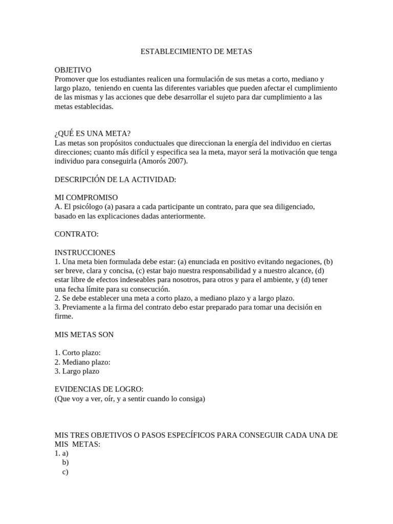 Establecimiento de Metas Personales | PDF