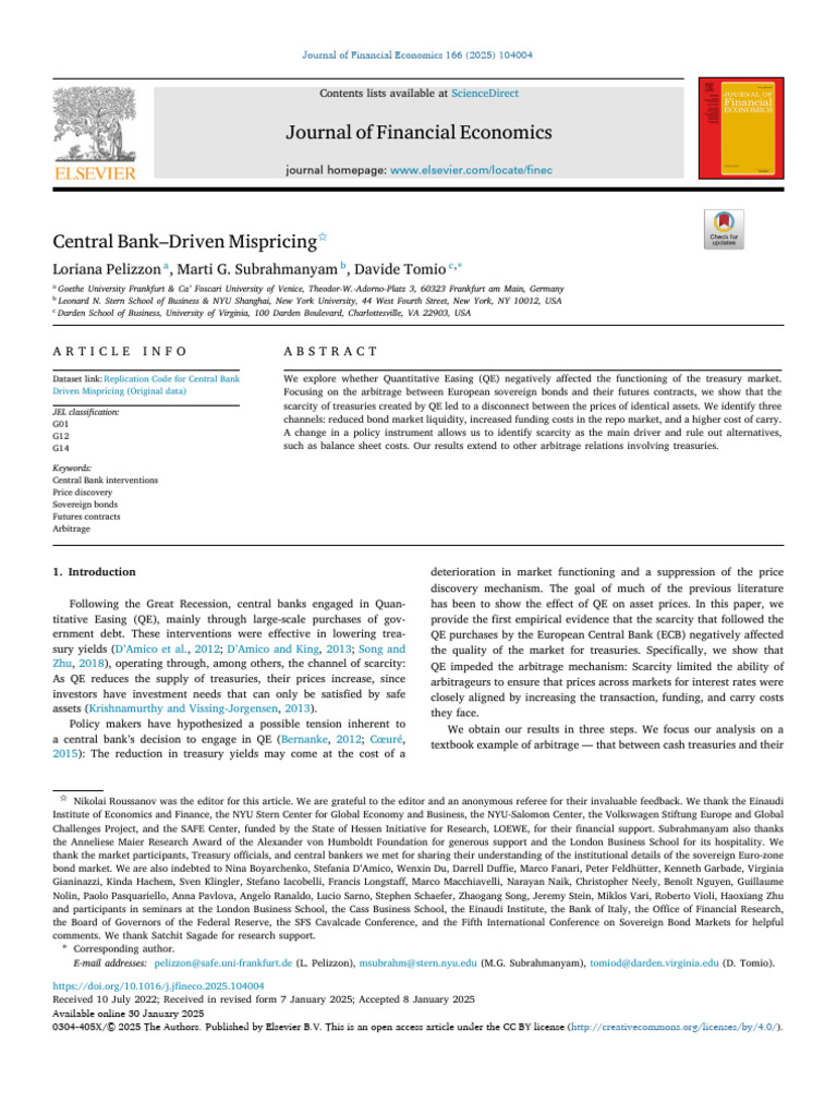 Central Bank Driven Mispricing 2025 Journal of Financial Economics ...