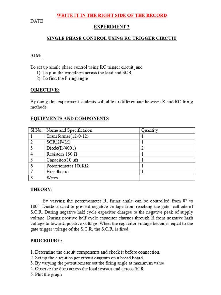 Single Phase Control with RC Trigger | PDF