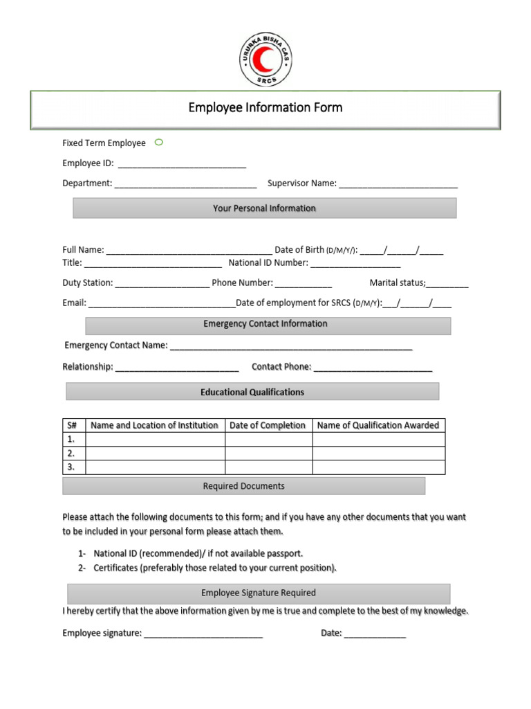 Empolyee Form | PDF