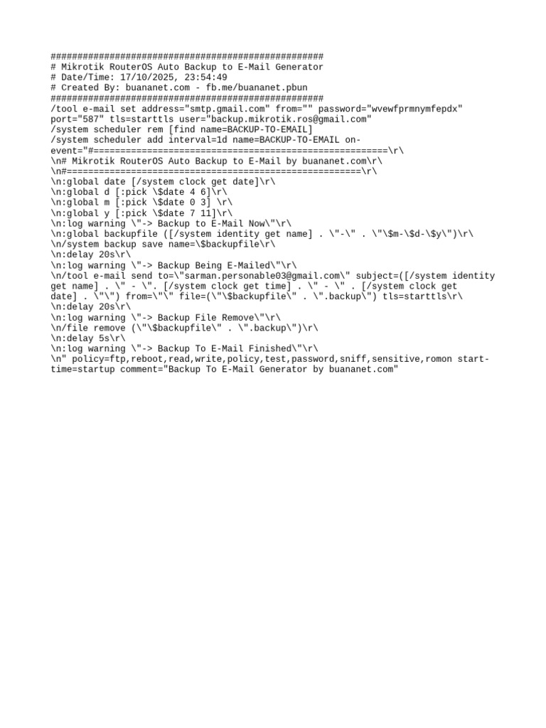 Mikrotik RouterOS Email Backup Script | PDF