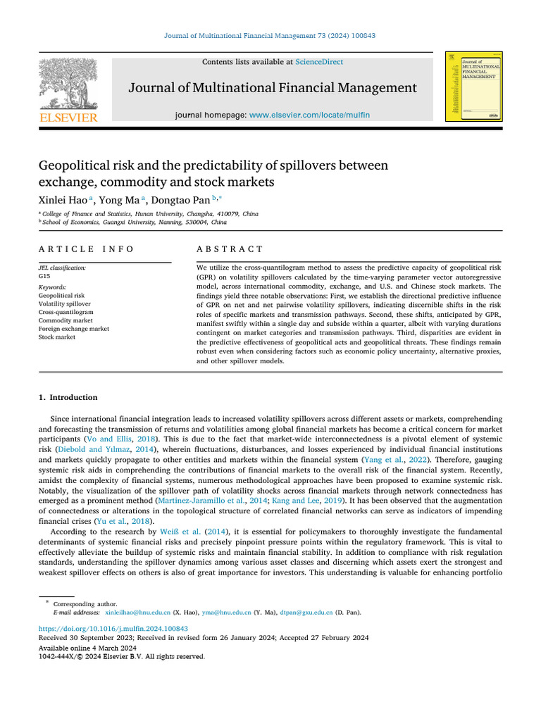 Geopolitical Risk and The Predictability of Spill - 2024 - Journal of ...