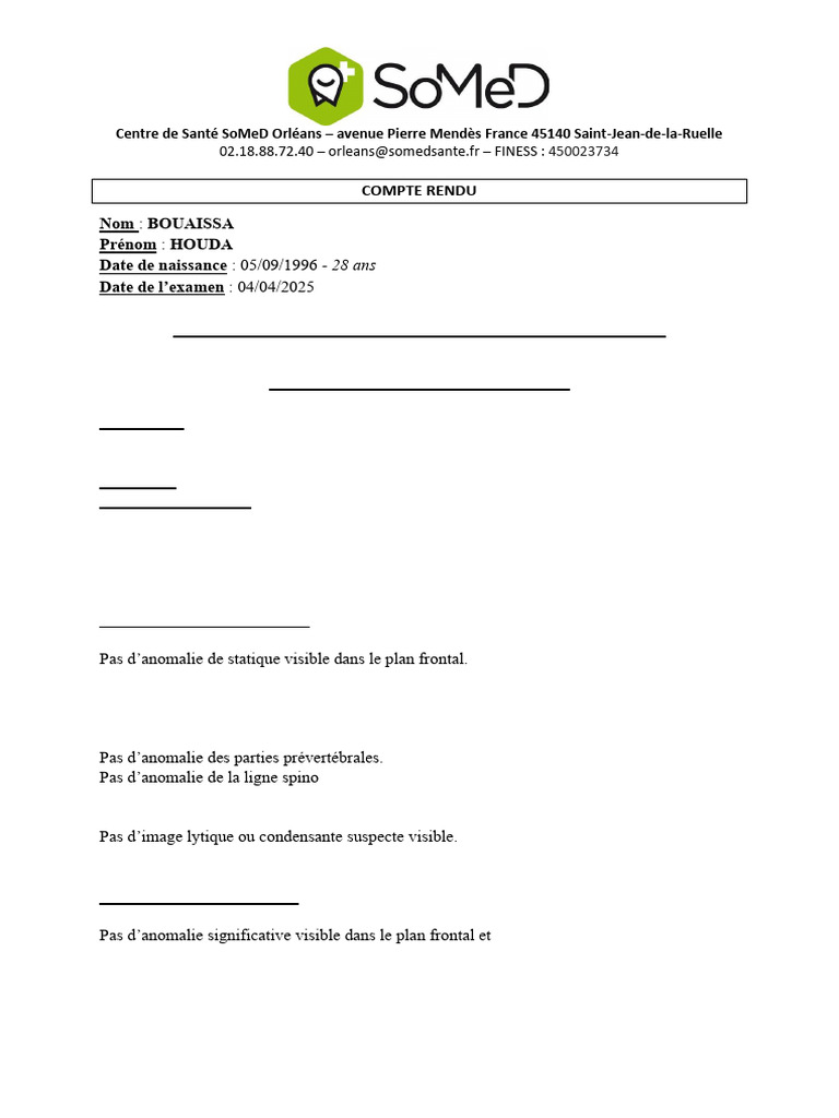 Compte rendu radiologique de Houda Bouaissa | PDF | Thorax ...