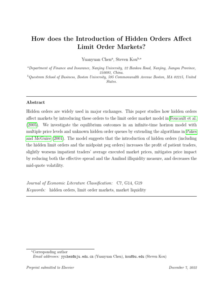 Impact of Hidden Orders on Limit Markets | PDF | Algorithmic Trading ...