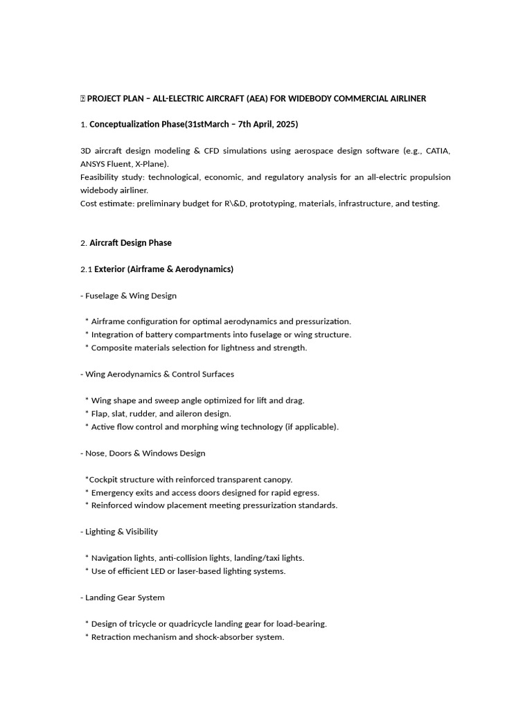 All-Electric Widebody Aircraft Project Plan | PDF | Landing Gear | Engines
