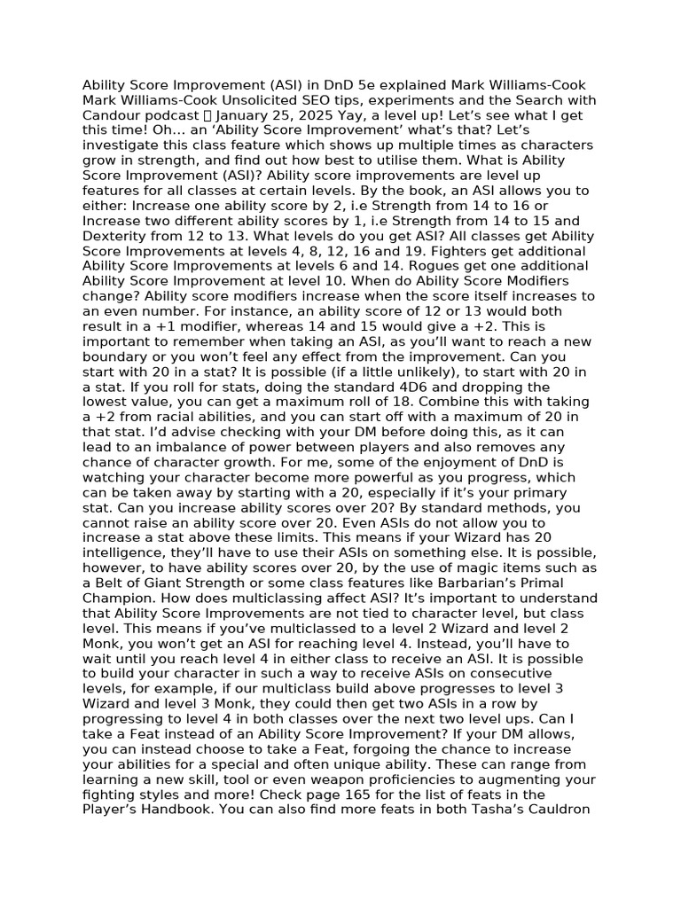 Understanding Ability Score Improvement in DnD 5e | PDF | Gary Gygax ...