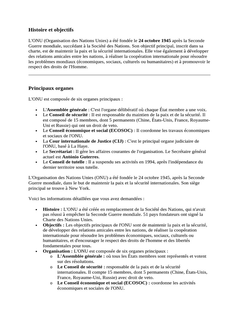 Histoire Et Objectifs | PDF | Nations unies | Relations internationales